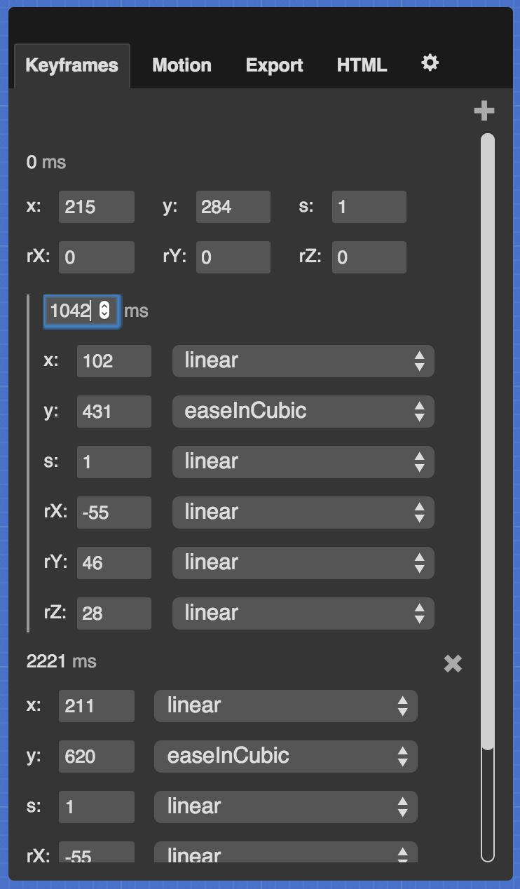A screenshot of keyframes being edited.