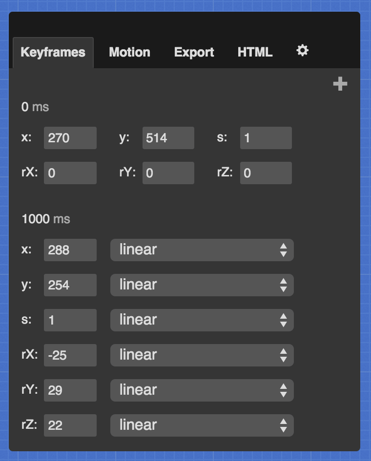 A screenshot of the Keyframes tab.