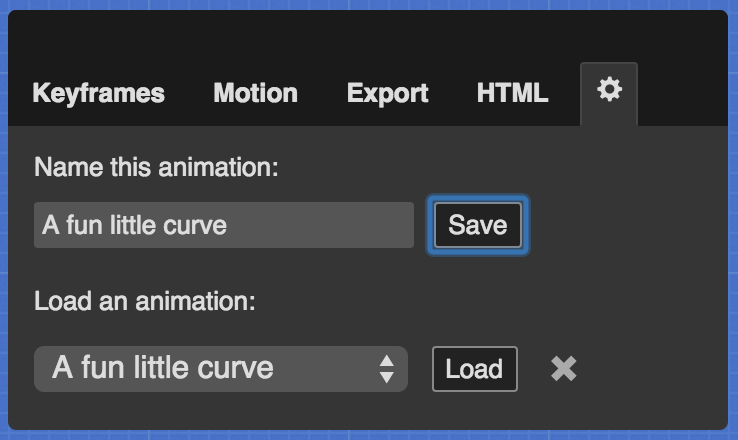 A screenshot of the save/load pane.